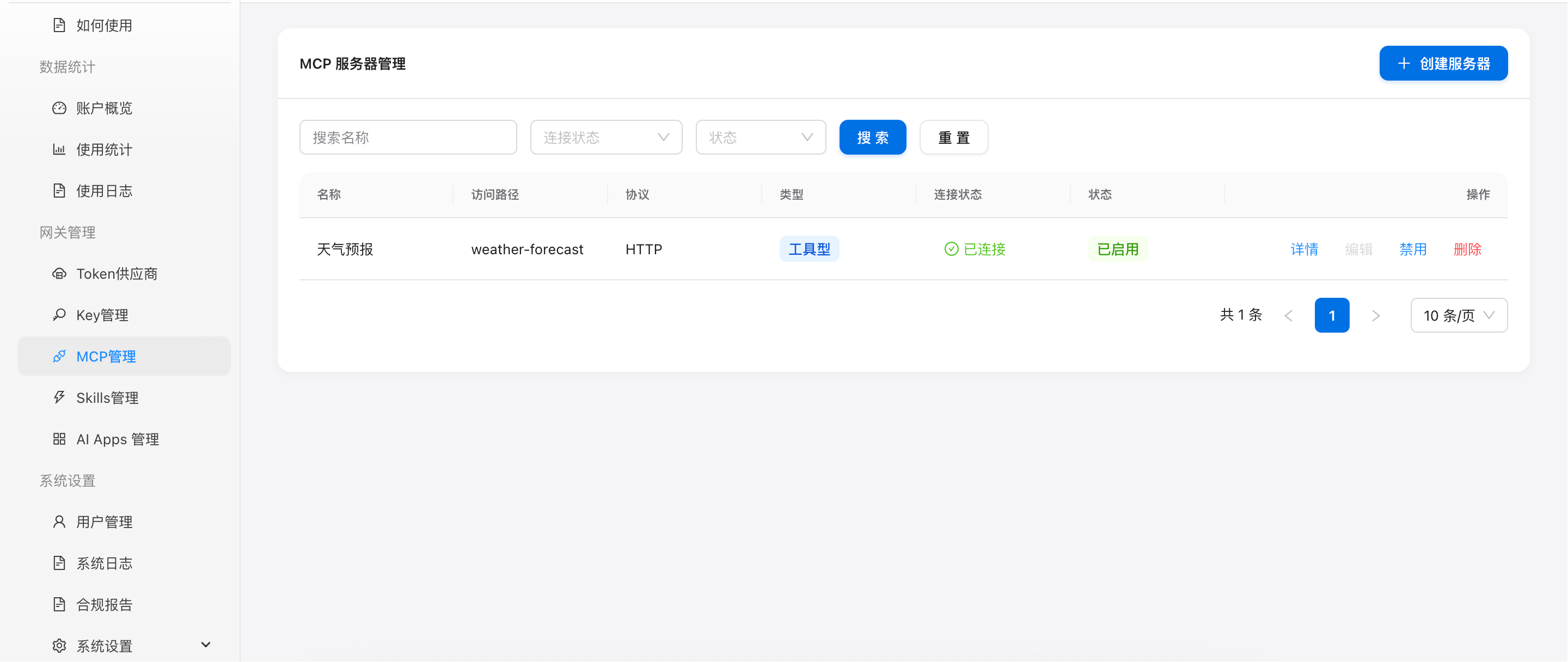 图 2:MCP 管理列表页面