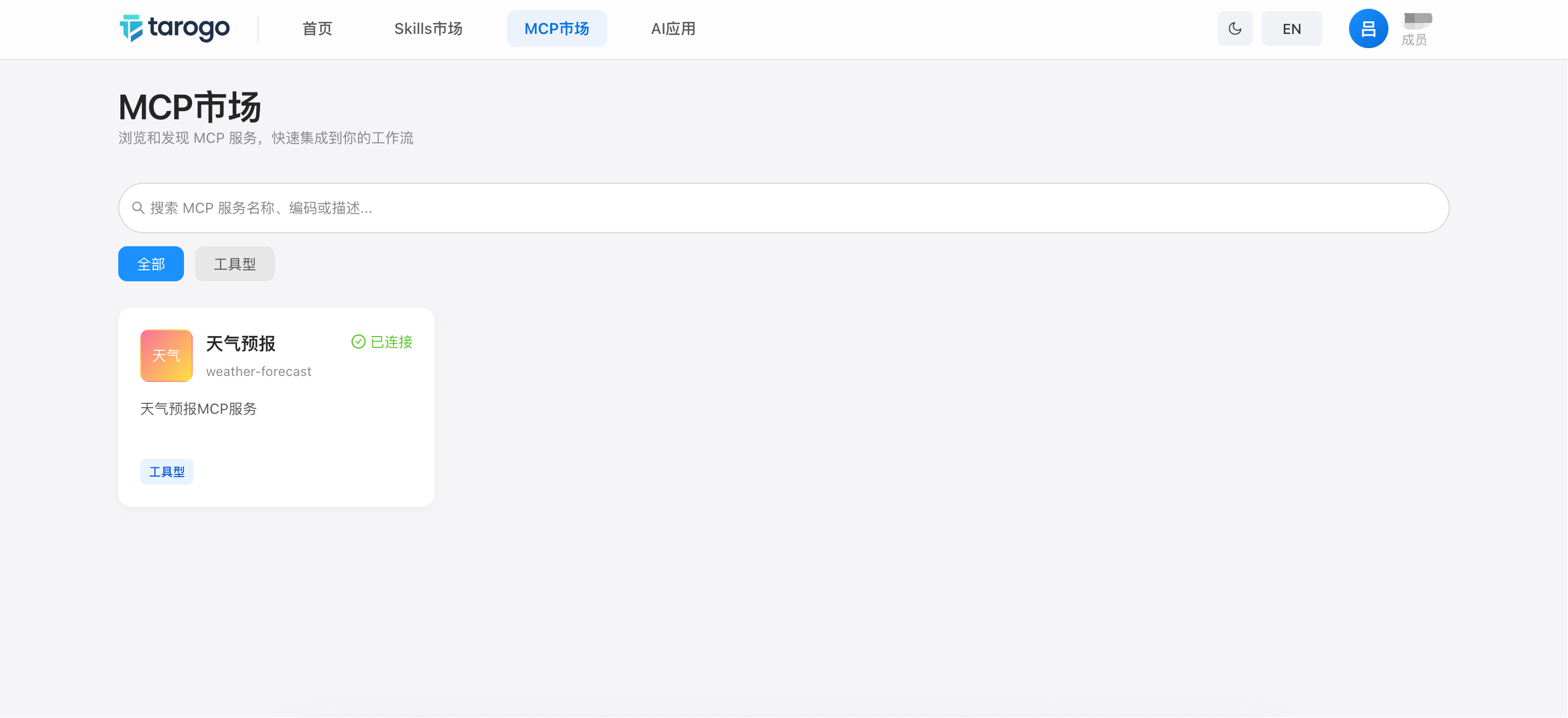 图 1:MCP Hub — 成员浏览可用 MCP 服务